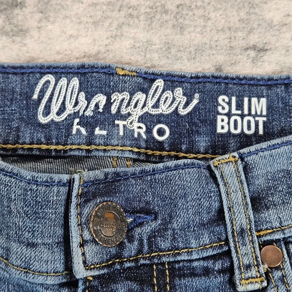 Wrangler Jeans Men 29x30 Blue Retro Bootcut Western Denim Pants Slim Cowboy